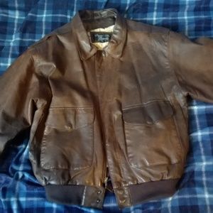 Brown Leather Bomber Jacket
